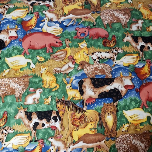 Hoffman Country Farm Animals Novelty Print Quilt Fabric Pig Cow Duck 1 yd F3072 - Picture 2 of 6