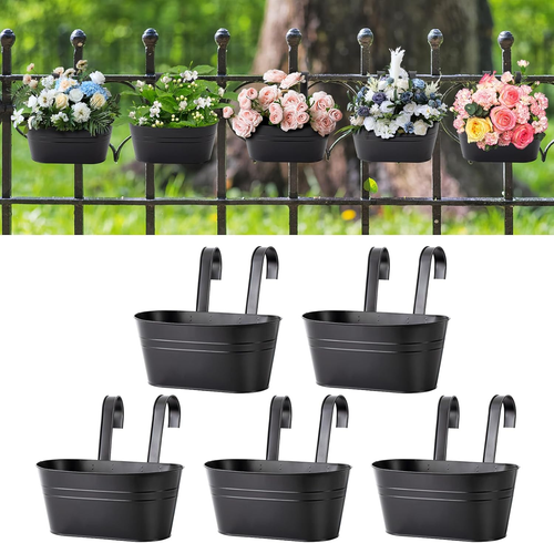 5 Pcs Iron Hanging Flower Pots 11 Inch Hanging Planters for Outdoor Plants Metal