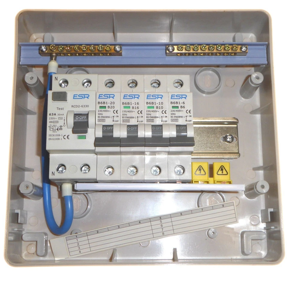 Garage RCD Weatherproof Consumer Unit 63A 30mA Trip 4 x MCB Circuit Breaker IP65 - Image 4 of 4