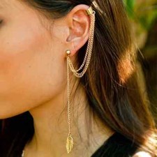 Unique Stylish Long Leaf Tassel Bajoran Earrings Long Chain Tassel Metal Fashion
