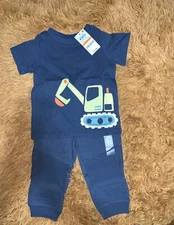 First Impressions Baby Boy Top Moto Panel Joggers Size 12 Months Dusk Haze NWT