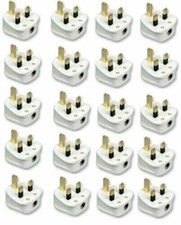 20 X 13AMP UK 3 PIN FUSED WHITE MAINS PLASTIC PLUG 13A PACK SOCKET BULK NEW