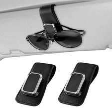 One-Handed-Operation Leather Sunglasses Clip for Sun Visor, 2Pack D... Fast Ship