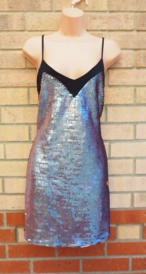 RIVER ISLAND BLACK BLUE PINK SEQUIN ALL BEADED V NECK CAMI PARTY