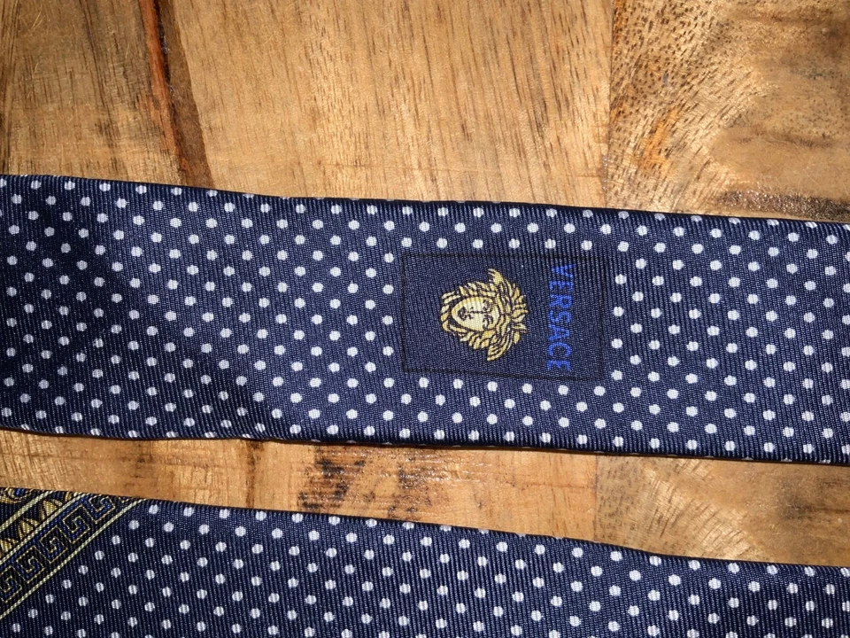 Gravata GIANNI VERSACE azul/azul ponto seda barroca LUXO ITÁLIA com 3 1/2” 58” - Imagem 4 de 4