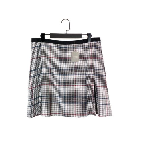 Oasis Black Blue Pink Houndstooth Check Side Pleat Mini Skirt - Size 16 NEW