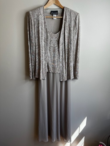 Alex Evenings Two Piece Jacket Maxi Dress Size Champagne Glitter Paisley