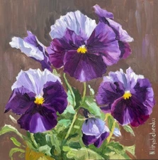 Original Oil Painting Spring Flowers Pansies on fiberboard signed 8x8 inch