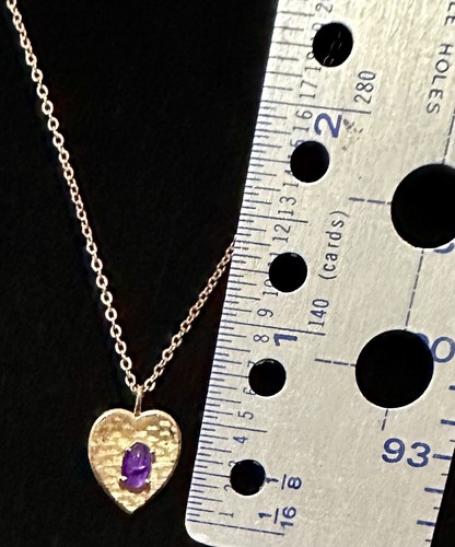 Vintage Krementz 14kt. Collana Cuore Sovrapposizione Oro con Ametista Scatola Originale - Foto 4 di 9