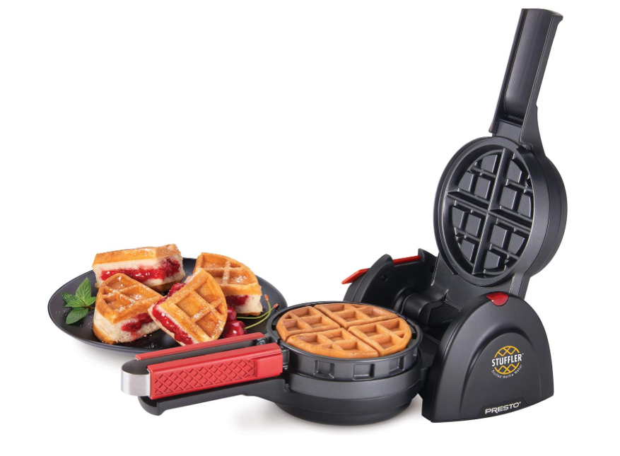 Stuffed Waffle Maker with Built-In Tongs Belgian Style Large Black Nonstick-image