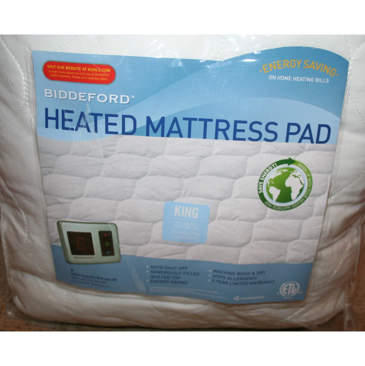 Biddeford Blankets King Quilted Heated Mattress Pad w 2 Digital Controllers