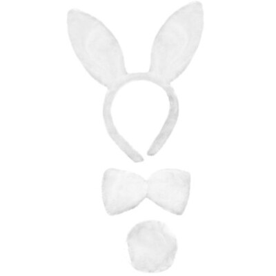 Flauschiges weißes Osterhase Kaninchen Stirnband Ohren Schwanz Fliege Kostüm Set