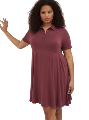 TORRID (1X 14-16) Collared Jersey Shirt Dress Dusty Red Pockets V-neck  Buttons | eBay
