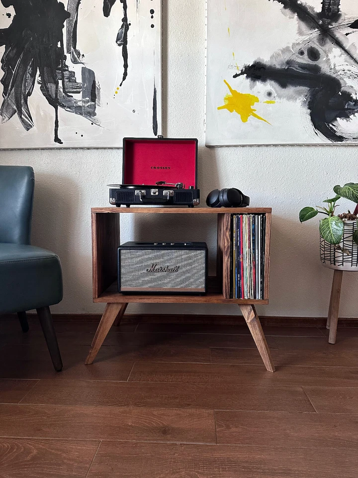 Wood Record Player Stand Cabinet, Vinyl Storage, MCM Turntable Cabinet - Image 3 of 4