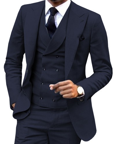 Mens 3 piece Suits Tweed Herringbone Groom Tuxedo Blazer+Vest+Pant Size 42 44 46 - Picture 1 of 14