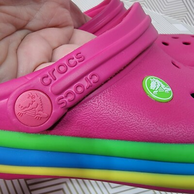 Crocs Ciabatta Paradise Pink Rainbow Band Retired Clogs Mens 13 SlipOn Pride Crocs Ciabatta Paradise Pink Rainbow Band Retired S-M6/W8  main image 4