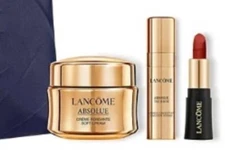 Lancome Absolue Soft Cream Moisturizer Serum  4pc GWP Blue Cosmetics Bag Set New