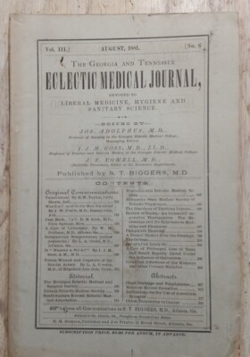 August 1881 Georgia Tennessee Eclectic Medical Journal Medicine Hygiene