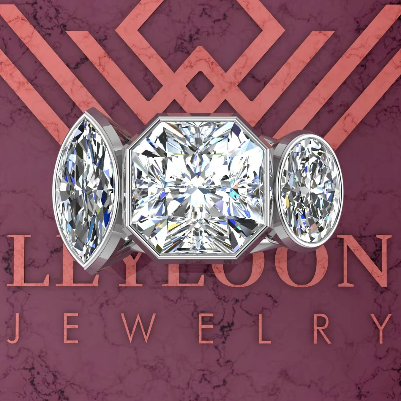 4.1 CTW D Color Radiant Cut Moissanite Three-Stone Bezel Ring in 10K Gold