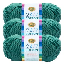  3 Pack Lion Brand Yarn 761-178C 24/7 Cotton  Yarn, Jade