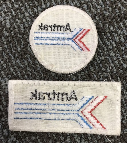 Vintage 2 Amtrak Train Arrow Logo Round & Rectangular Sew On Railroad Patch - Picture 4 of 4