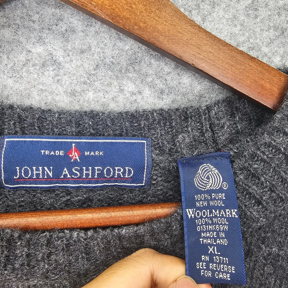 Vintage Fisherman Wool Sweater Mens L Charcoal Raglan Outdoor Cozy JOHN ASHFORD - Image 3 of 4