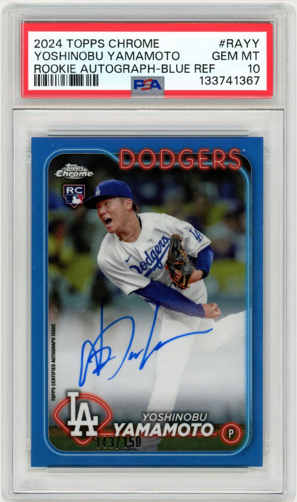 2024 Topps Chrome Yoshinobu Yamamoto Blue Refractor Auto /150 - PSA 10 RA-YY