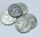 LOT OF 5 WASHINGTON SILVER QUARTERS 90% SILVER VARIOUS DATES #6550