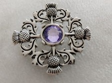 ilver tone cross filigreee turquoise stone brooch new
