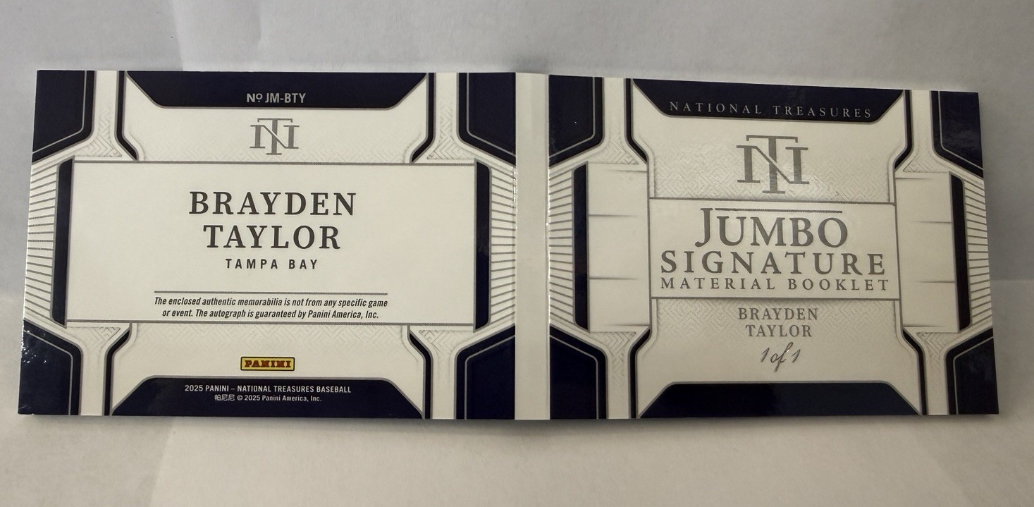 2025 Panini National Treasures Brayden Taylor Booklet 1/1 Auto Jersey view 2