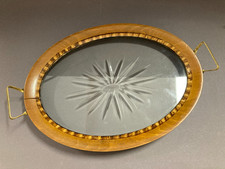 Tablett Holz Glas Gründerzeit mit Henkel 26x19cm Serviertablett