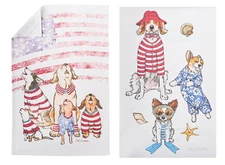 C&F 2 Piece Printed Dog Flour Sack Kitchen Towel Set, Freedom and Beach