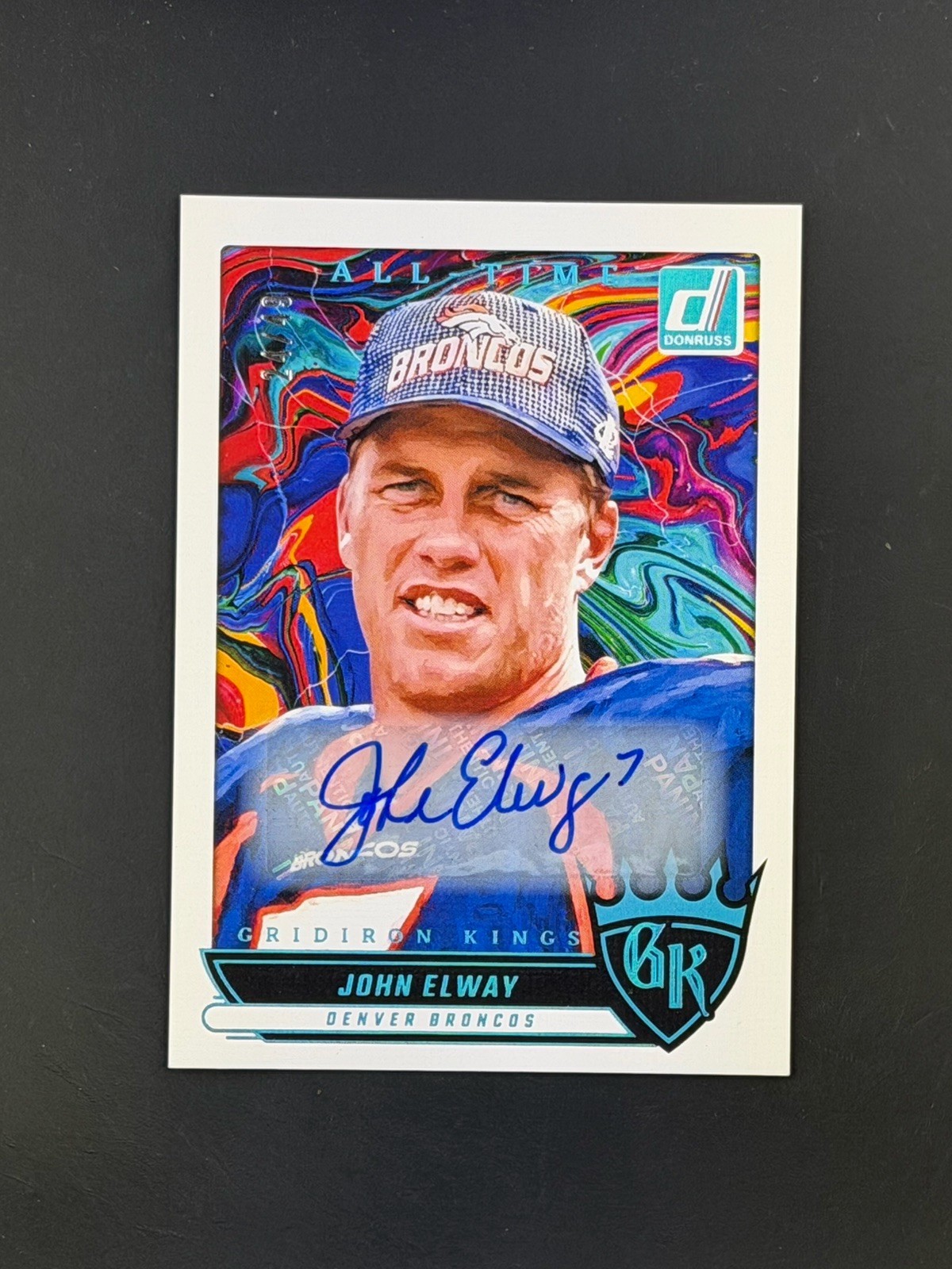 John Elway #ATGK-JEY Football Cards 2025 Panini Donruss All-Time Gridiron Kings Autograph trading card — raw and PSA graded price guide