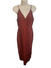 URBAN OUTFITTERS Women's Large Button Down Linen Blend Midi Dress Amber Rust