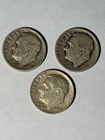 Lot Of 3 Silver Dimes Roosevelt 90% - 1946, 1948D, 1964 - Receive these coins