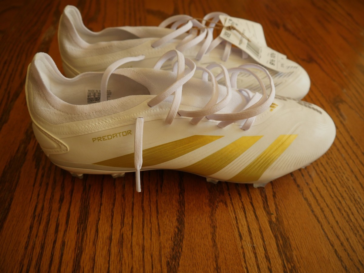 New Mens Adidas Predator Pro FG White & Gold Soccer Cleats