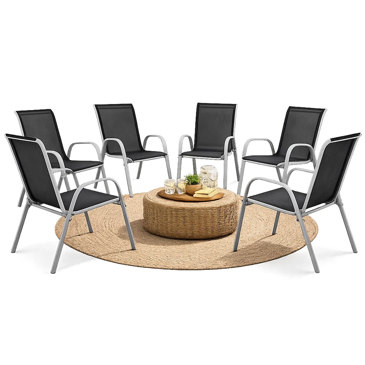 6 uds. Silla apilable silla apilable de metal - textiles color plata - negro