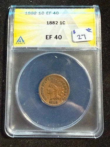 1882 INDIAN HEAD CENT ANACS EF 40 938