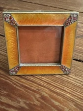 JAY STRONGWATER Orange Enamel and Swarovski Crystals Mini Square Picture Frame