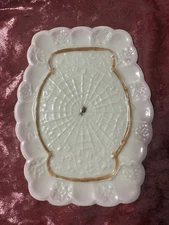 Vintage Belleek Ireland Pink Spider Web Small Porcelain Trinket Dish Tray