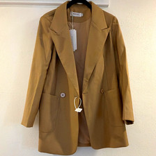 Korean Brand Women  s Beige Solid Notch Lapel 2-Button Blazer Jacket Size S