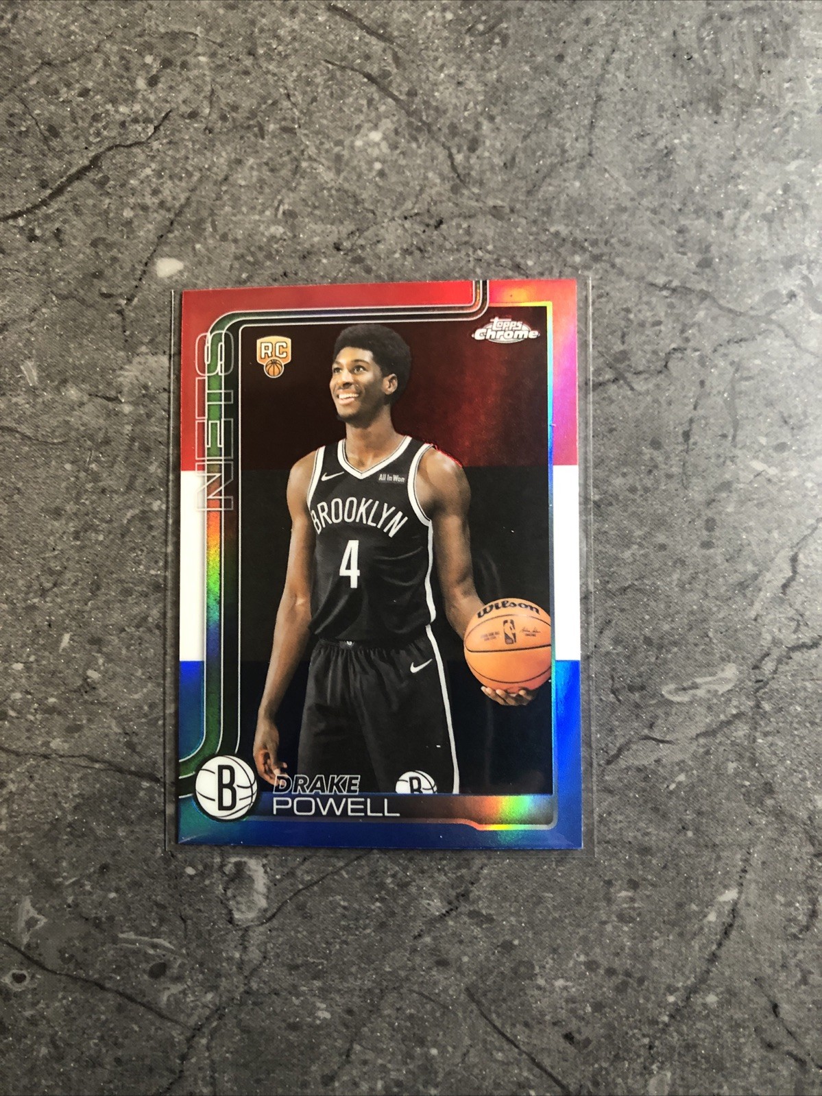 2025 Topps Chrome Red White & Blue Drake Powell Nets Rookie Refractor # 272