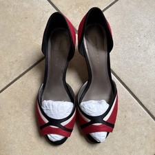 Jacques Vert Women's Red Black & White Peep Toes Shoes Size 6/39 Box 889