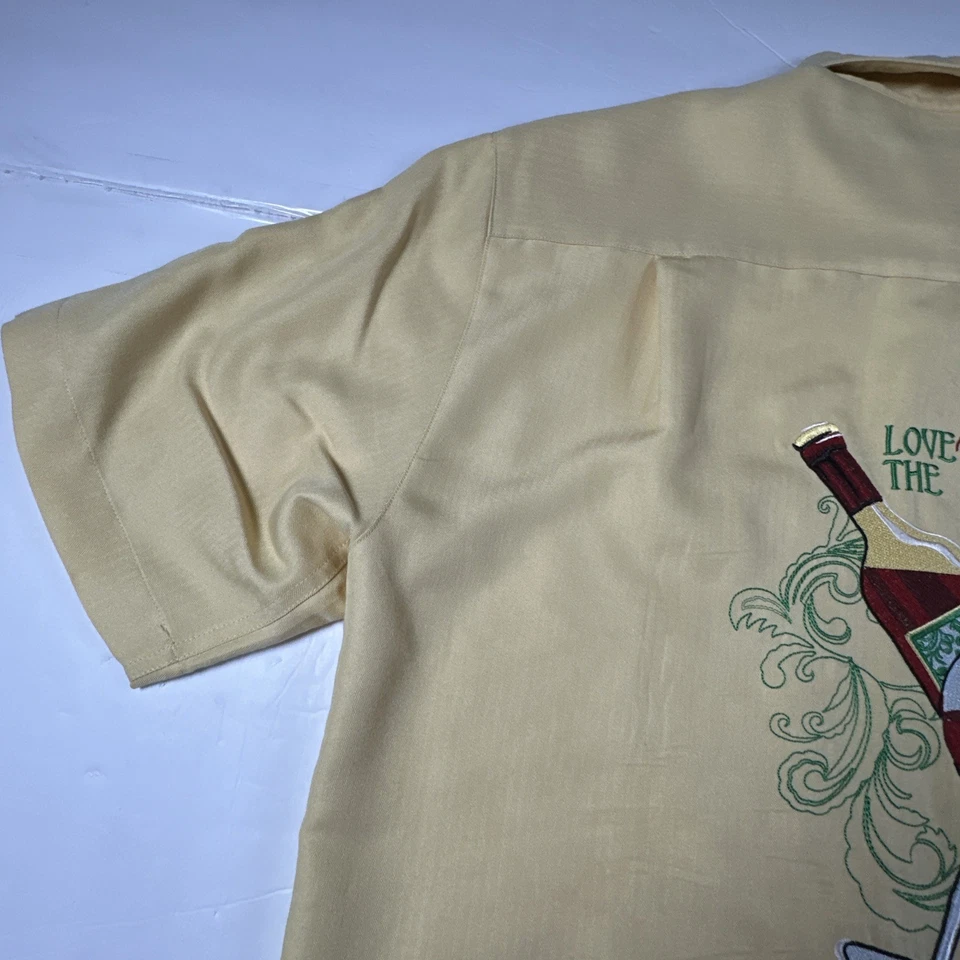 Caribbean Mens Hawaiian Shirt Sleeve Shirt Embroidered Wine Yellow Sz- M #2286 - Image 3 of 4