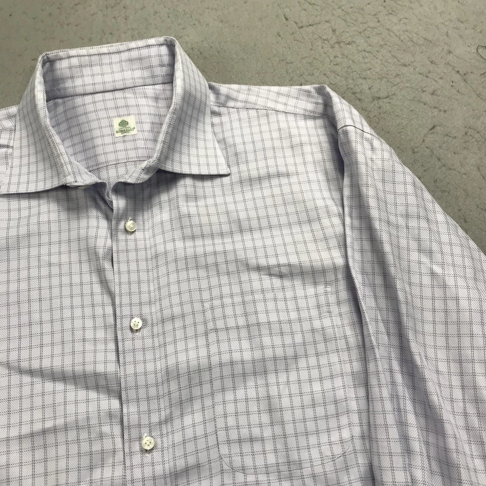 Camisa Borrelli Napoli Para Hombre 17 1/2 44 Azul Púrpura 100% Algodón Italia Manga Larga Foto 3 de 4