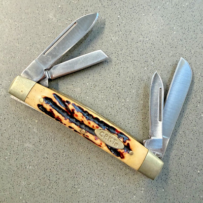 CRKT 6062 Congress Pocket Knife Burnt Amber Bone Handle 4 Blade Columbia River