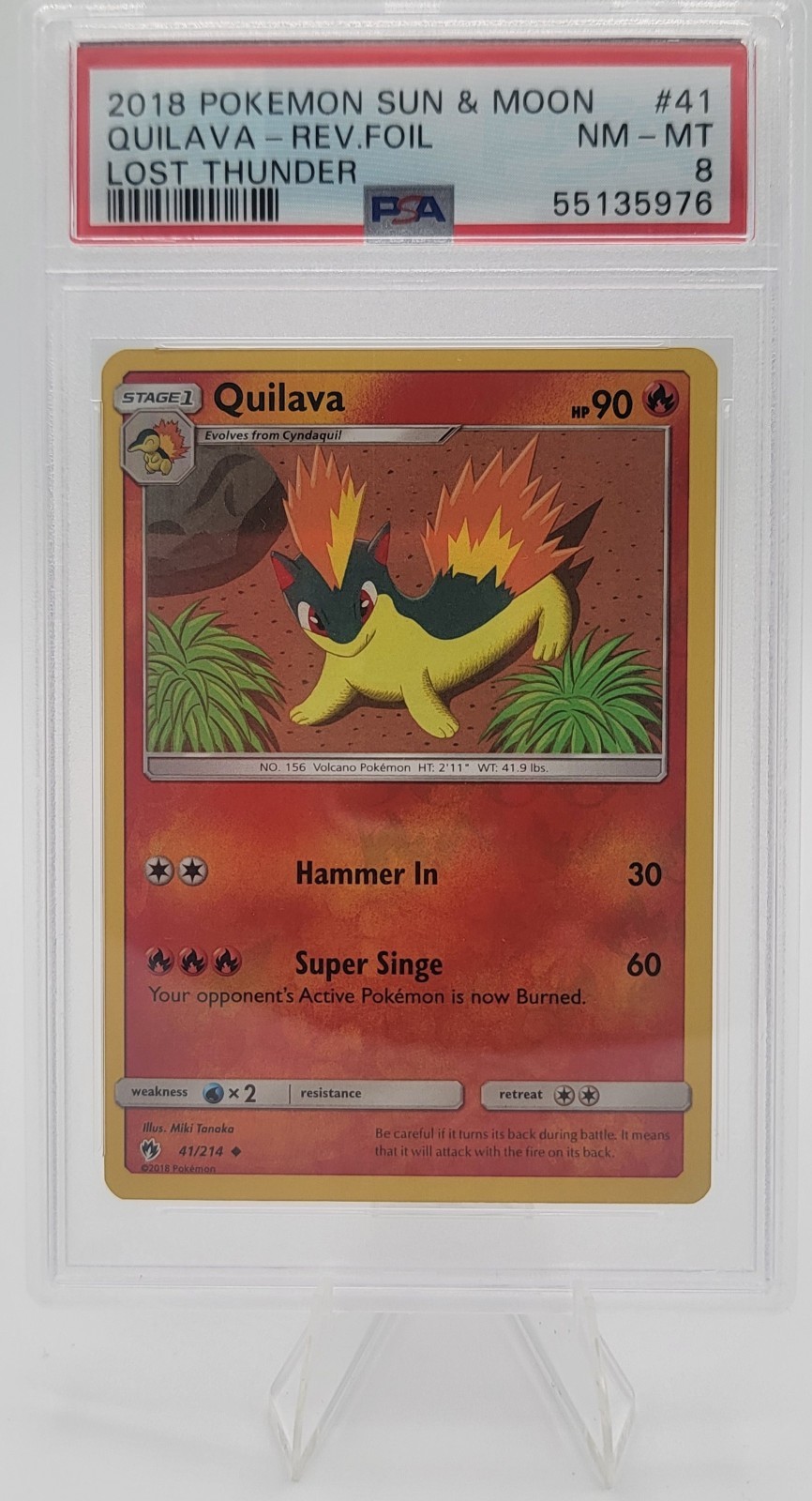 2018 POKEMON Lost Thunder Quilava Reverse Holo #41 PSA 8