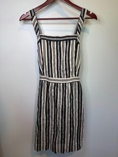 Madewell Apron Linen Cotton Mini Dress Black & Cream Stripe - Size 12