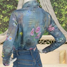 70s Vintage Floral Print Abstract Disco Button Up Shirt S