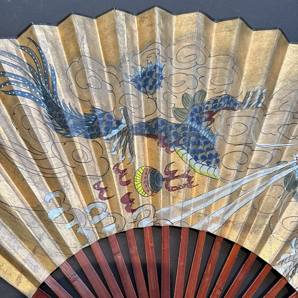 Antiga pintura chinesa dourada aquarela dragão arte fã - Linda - Imagem 4 de 4